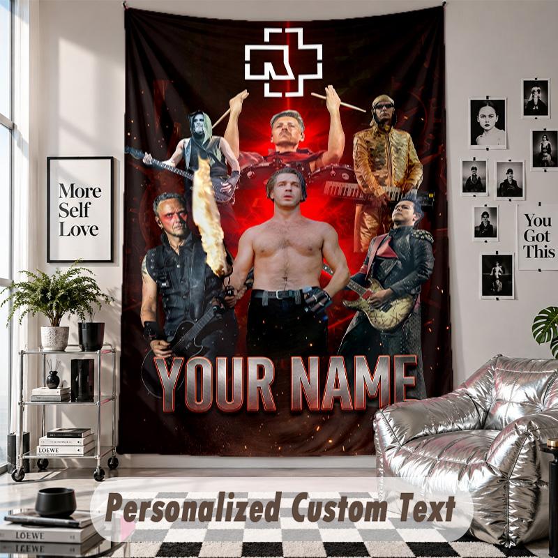 Wall Hanging Tapestry With Custom Name & Text, Rammstein Decorative Tapestry For Bedroom