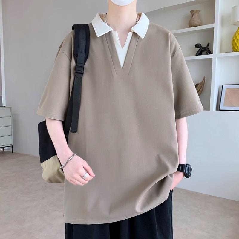 Premium Sense of Fashion Versatile Sweat-wicking Soft High-quality Breathable Men's Loose Polo Shirt Wrinkle Casual Sports Short-sleeved Neck Shirt