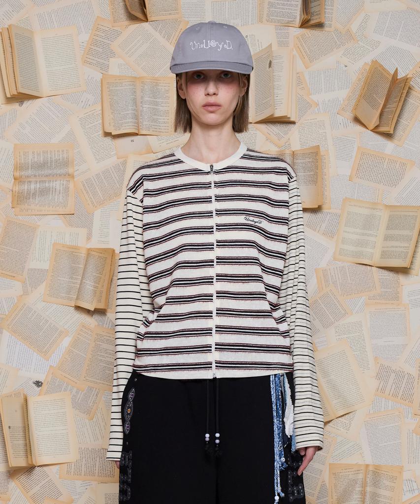 UNALLOYED Mixed Stripe Zip-Up Knit / Ivory