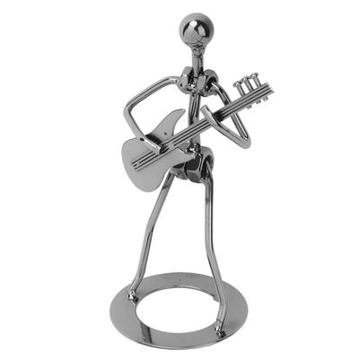 Iron Art Black Man Guitar Performer Display Desktop Ornament for Home Bar