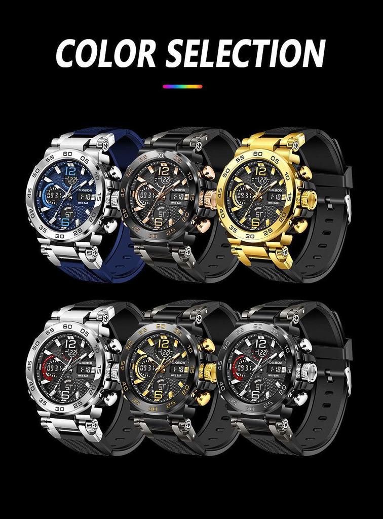 FOXBOX Multifunctional Sports Watch: Waterproof, Luminous, Dual Display.