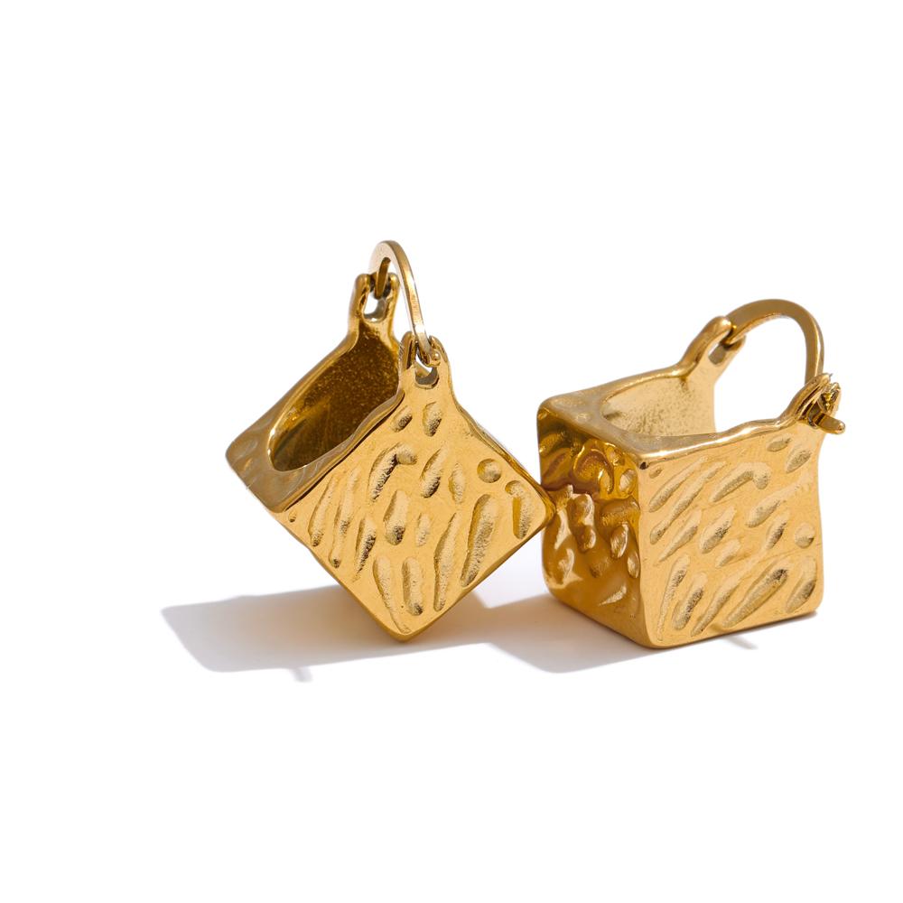 

Yhpup High Quality Stainless Steel Metal Square Hollow Cast Hoop Earrings Women Distinctive Stylish Waterproof Jewelry Korean