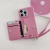 For iPhone 14 Pro Case Card Slots Kickstand PU Leather+PET Phone Cover with Wrist Strap