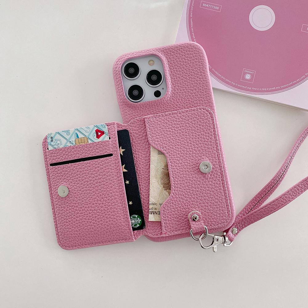 For iPhone 14 Pro Case Card Slots Kickstand PU Leather+PET Phone Cover with Wrist Strap