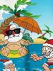 Men's Hawaiian Shirt - Tropical Santa Claus Surfing and Beach Scene Print, Short Sleeve Button-Up Top, Suitable for Casual Outings and Beach