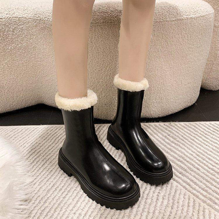 

Thickened boots for women s autumn and winter new European and American style fashion, velvet back zipper, burr mouth knight boots for women 35 чорний