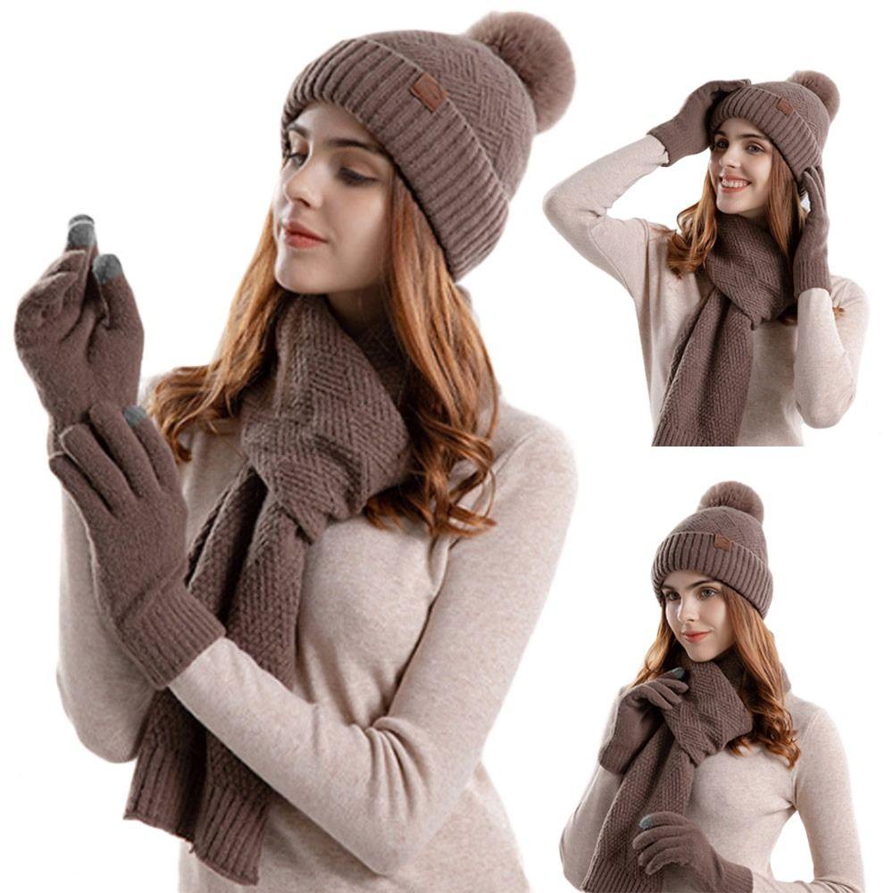 3Pcs/Set Warm Scarf Gloves Set Neck Protection Beanies Hat Winter Scarf Cap  Men Women