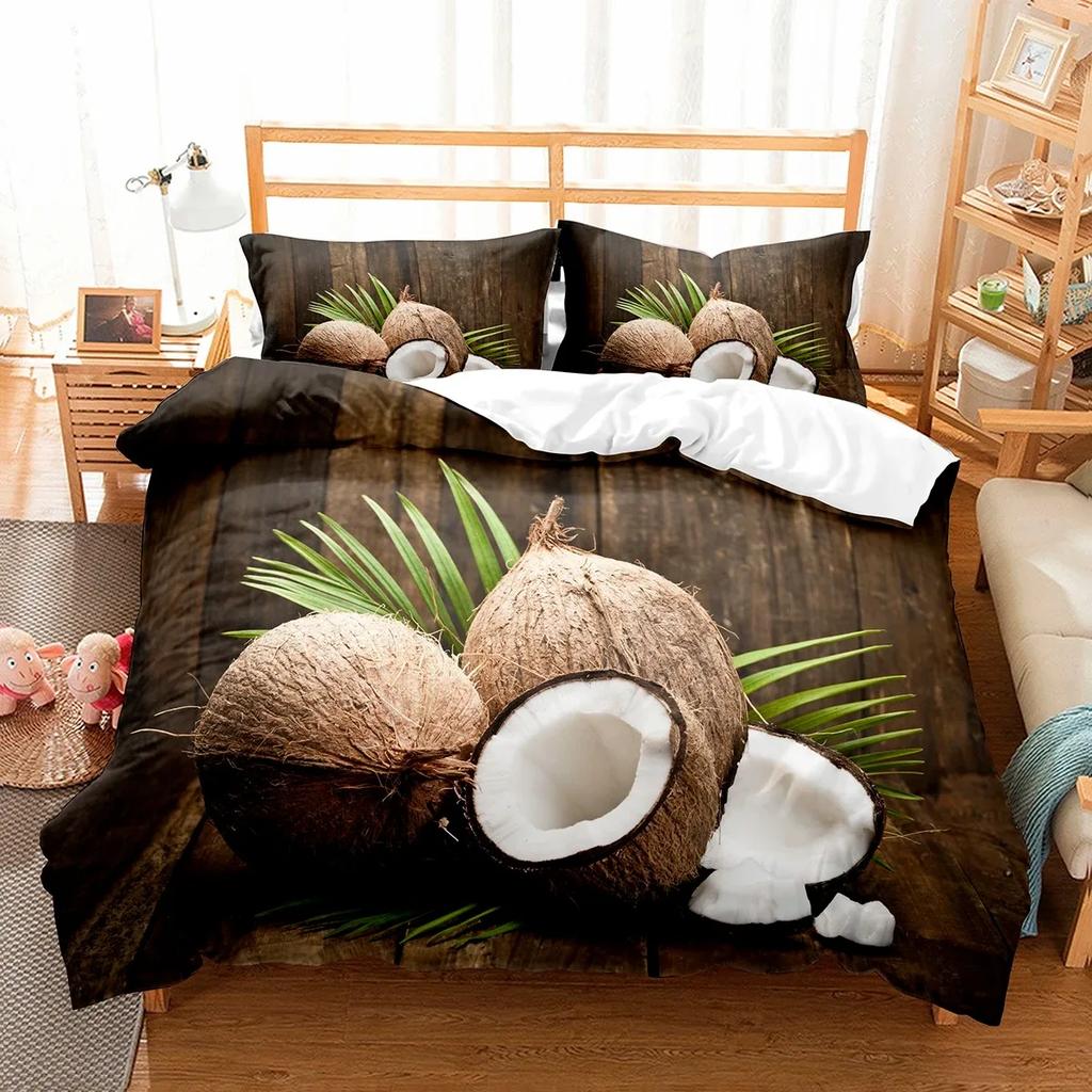 Coconut Duvet Cover Set Coconut Tree Pattern Quilt Cover for Boys Girls Kids Bedroom Decor Double Single Size Comforter Cover