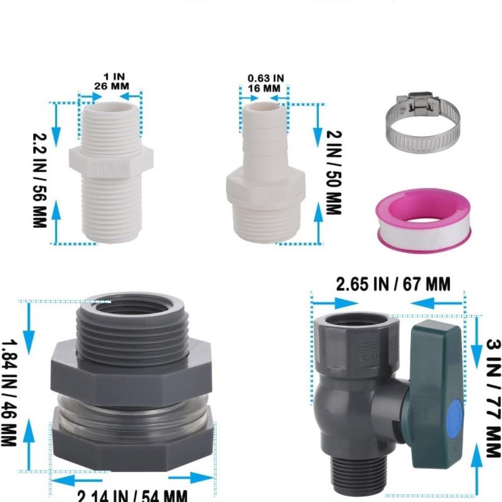 1 Set, PVC Water Barrel Spigot Kit, Connector Drain Adapter with Inner Connection for Garden, Rain Barre, Garden Tool Supplies