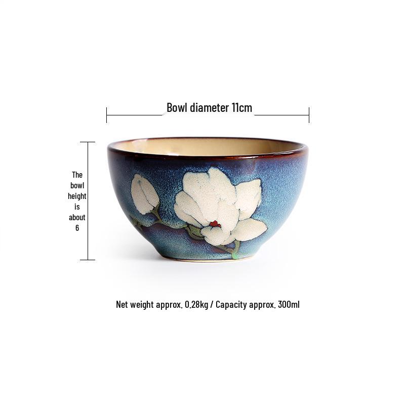 Magnolia Hand-Painted Deep Ceramic Bowl Set - European/American Style Soup, Rice & Noodle Bowls