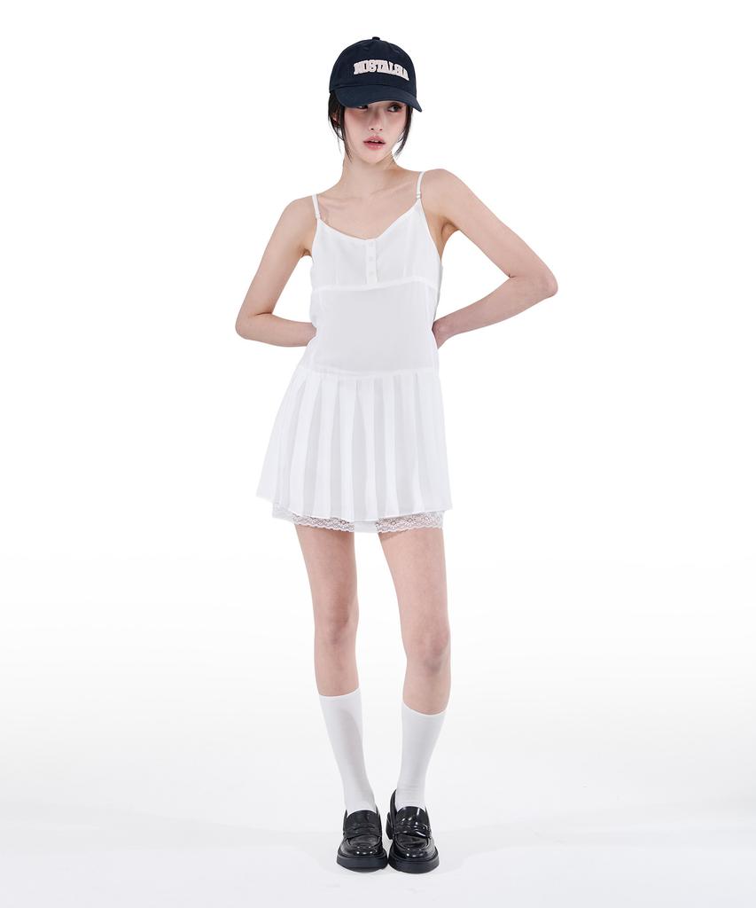 Alkialka Pleated Chiffon Mini Dress (Ivory)