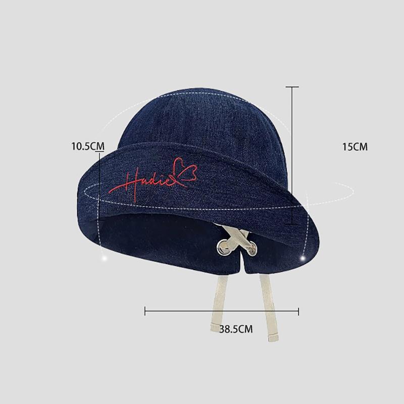 Korean Style Denim Fishing Cap Large Brim Foldable Bow Tie Hat Face Slimming Fashionable Sun Protection Retro Bucket Hat