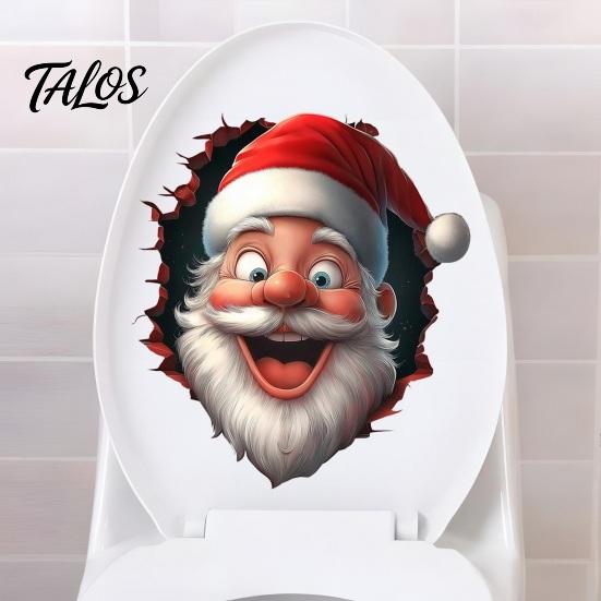 Funny Holiday Party Decorations Santa Toilet Sticker, Christmas Lid Decal, Self-Adhesive, 3D Festive Tank Clings Hole Waterproof PVC Wall Sticker for