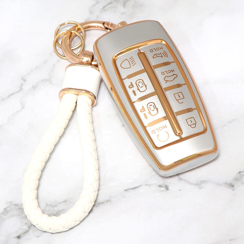 Soft Tpu Car Key Case For Genesis Keyless Fob Cover Keychain 8 Buttons Accessories For Hyundai Gv80 Gv90 G70 G80 G90 Gv70