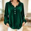 Women's Velvet Long Sleeve V-Neck Blouse with Ruffle Collar