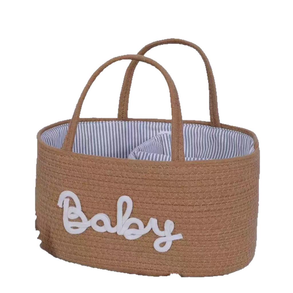Baby Nursery Cotton Rope Letter Laundry Basket With Multipurpose Storage For Diapers Toys And Clothes