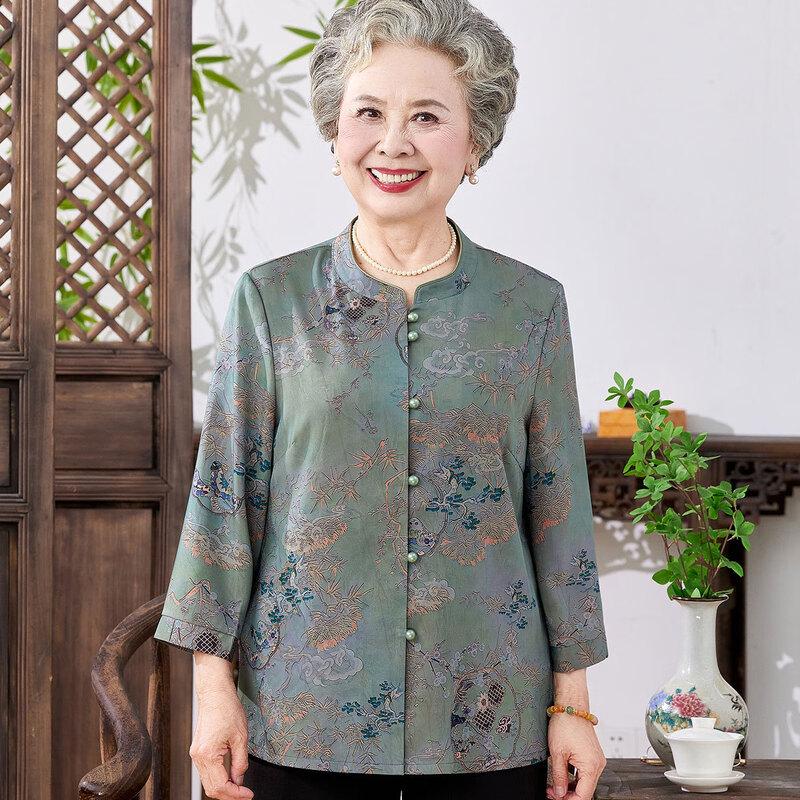 Yuzhaolin Women's Stand Collar Seven-Sleeve Casual Shirt