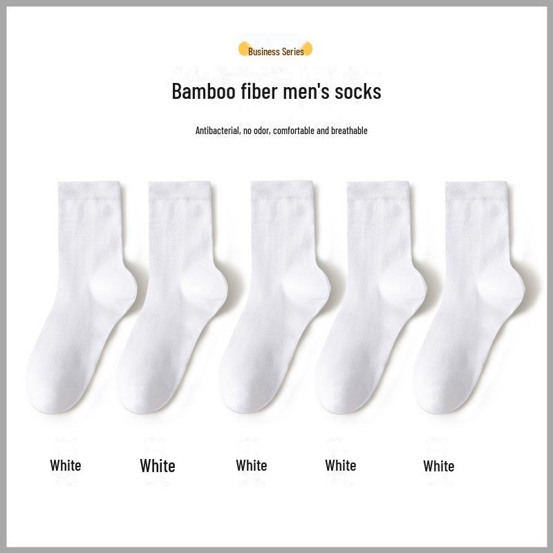 Men's Mid-Tube Bamboo Fiber Socks: Solid Color, Antibacterial, Breathable, Sweat-Absorbent, Perfect for Spring/Summer Leisure and Business Wear.