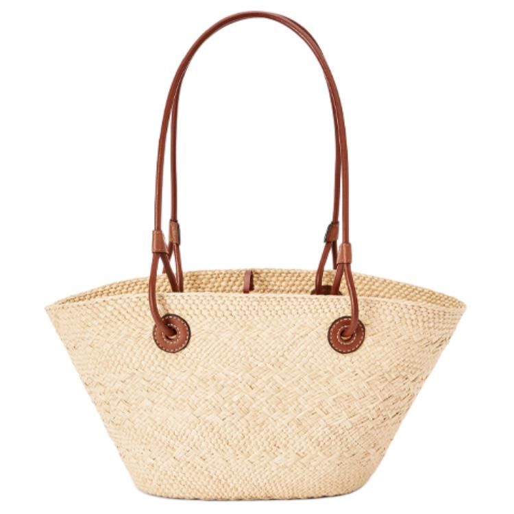 Loewe Anagram Basket Handwoven Anagram Embossed Patch Leather Tote Shopping Bag Women Tote Brown Natural A223P65X01-2435