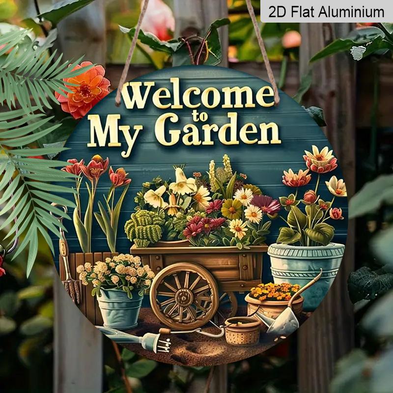 2D Flat Aluminum Rustic-Style “Welcome To My Garden” Wall Art Sign, 7.87 X 7.87 Inches. Perfect for Gardens, Homes, and Outdoor Spaces. An Ideal