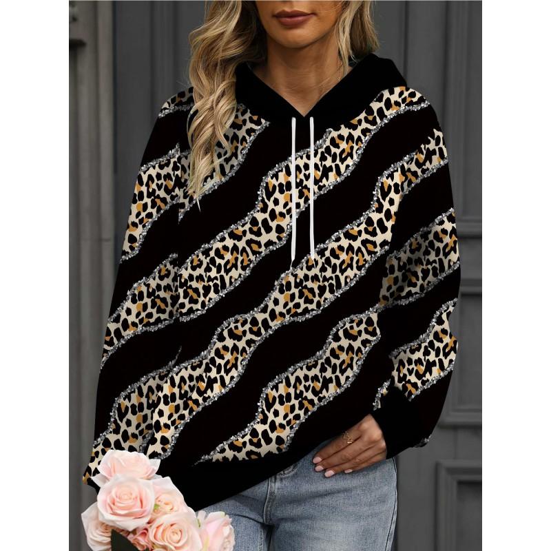 Womens Oversized Hooded Sweatshirt With 3D Print Soft Cotton Blend Long Sleeve Pullover Casual Wear