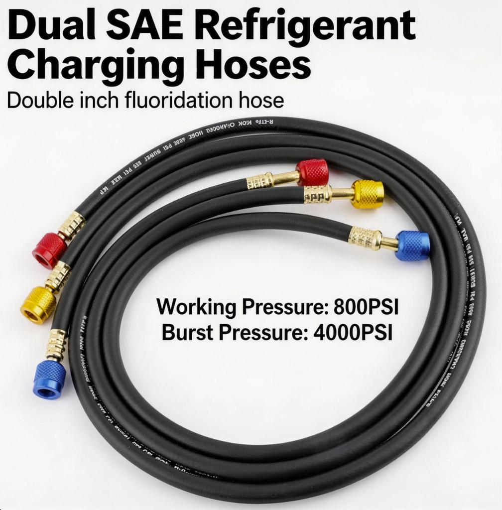 Black High-Pressure Refrigerant Hose R410A Filler Tube Explosion-Proof AC Charging Hose for Home Air Conditioner 800-4000 PSI