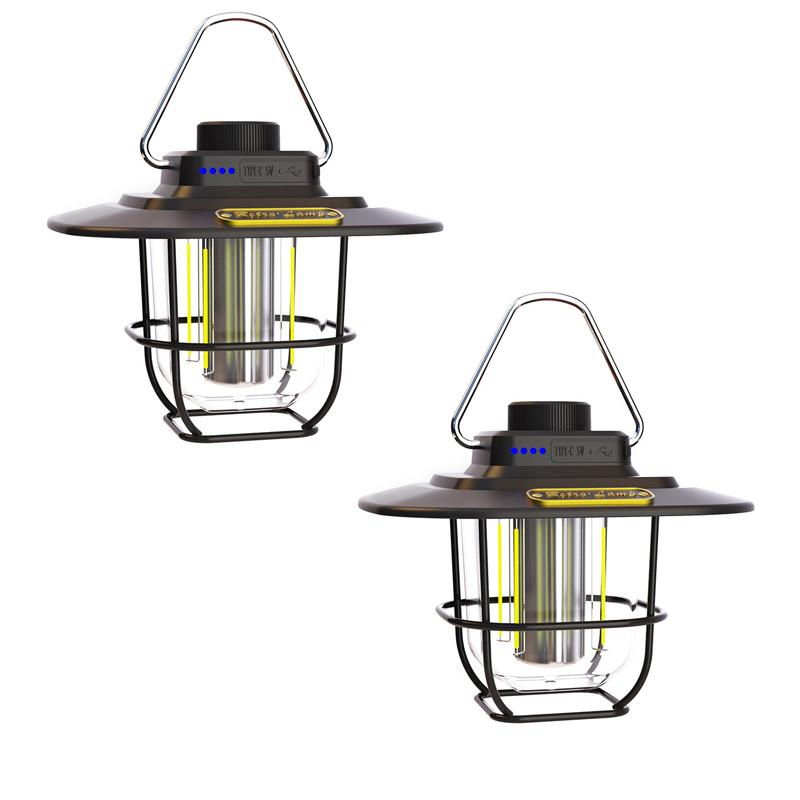 LED Decorative Hanging Lights Waterproof Retro Camping Tent Light Battery Indicator with Hook Dimmable for Outdoor Equipment