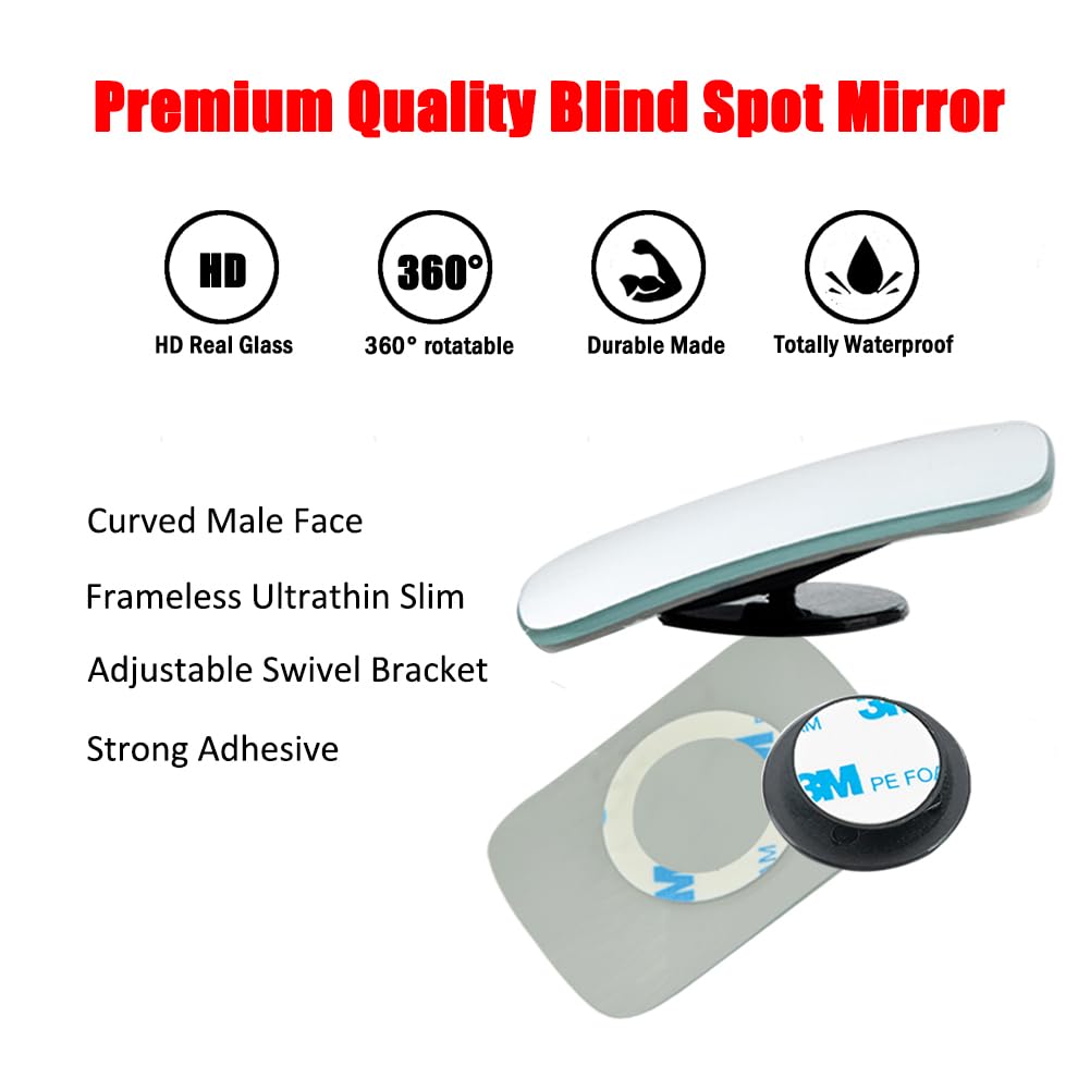 Ampper Car Auxiliary Mirror, Lane Change Mirror, Rear Viewing, 360° Angle Adjustment, Side Mirror (Rectangular, 4 Pieces)