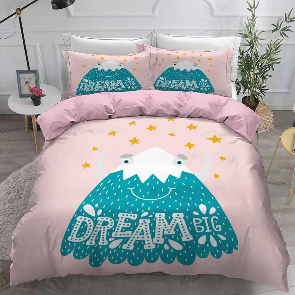 Printed Flower Hedgehog Duvet Cover Set Super Soft Comfortable 100% Polyester Bedding Set Cute Cartoon Kids Bed Linens Girl Boy