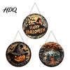 Halloween Party Home Ornament Witch Hanging Sign 8" Round Wooden Door Autumn Forest Porch Wall Decoration Witches Rustic Holiday Sign for Front