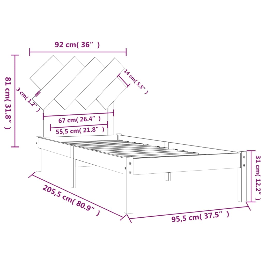 Solid Wood Bed White 90 x 200 cm