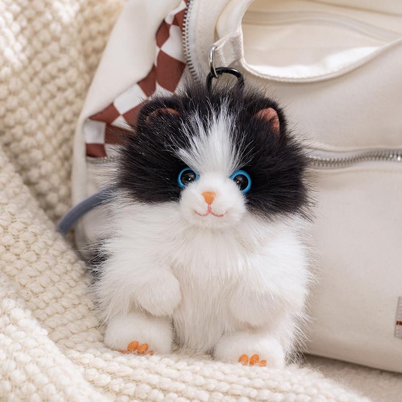 Portachiavi Peluche Gatto a Pelo Lungo con Morbida Pelliccia in Poliestere per Collezionisti di Animali