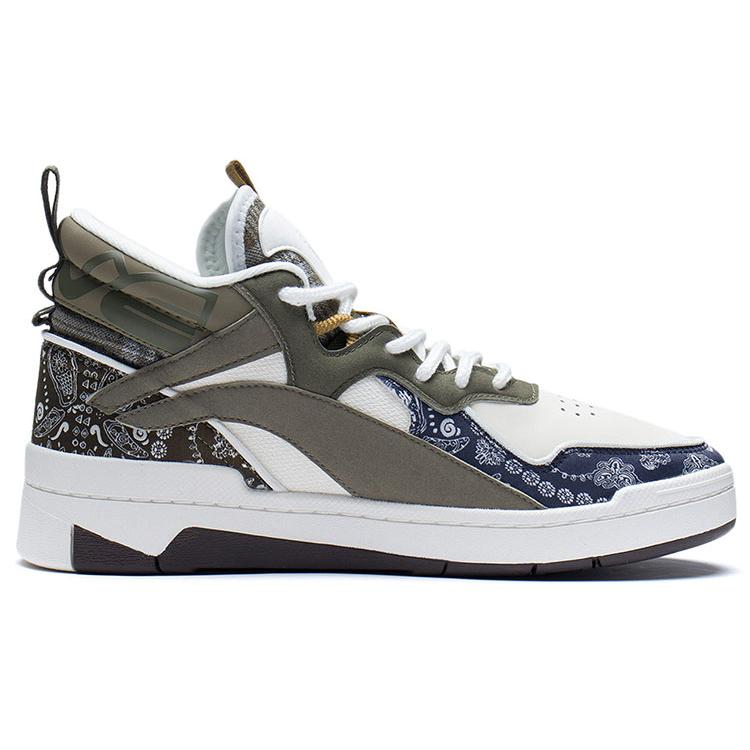 New LiNing Wave Mid Abrasion Resistant Breathable Mid Top Skateboard Shoes Men's White Gray Green AGCS105-3
