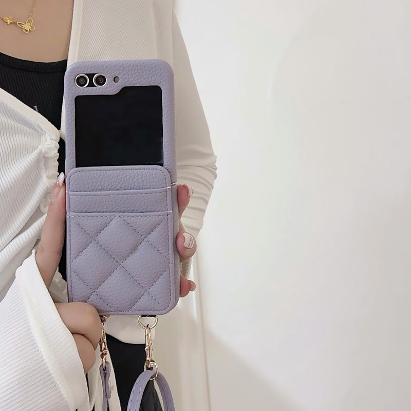 Luxus-Leder-Hals-Schultergurt-Crossbody-Brieftasche für Samsung Galaxy Z Flip 5 Z Flip 4 Z Flip 3 Kartensteckplatz-Abdeckung