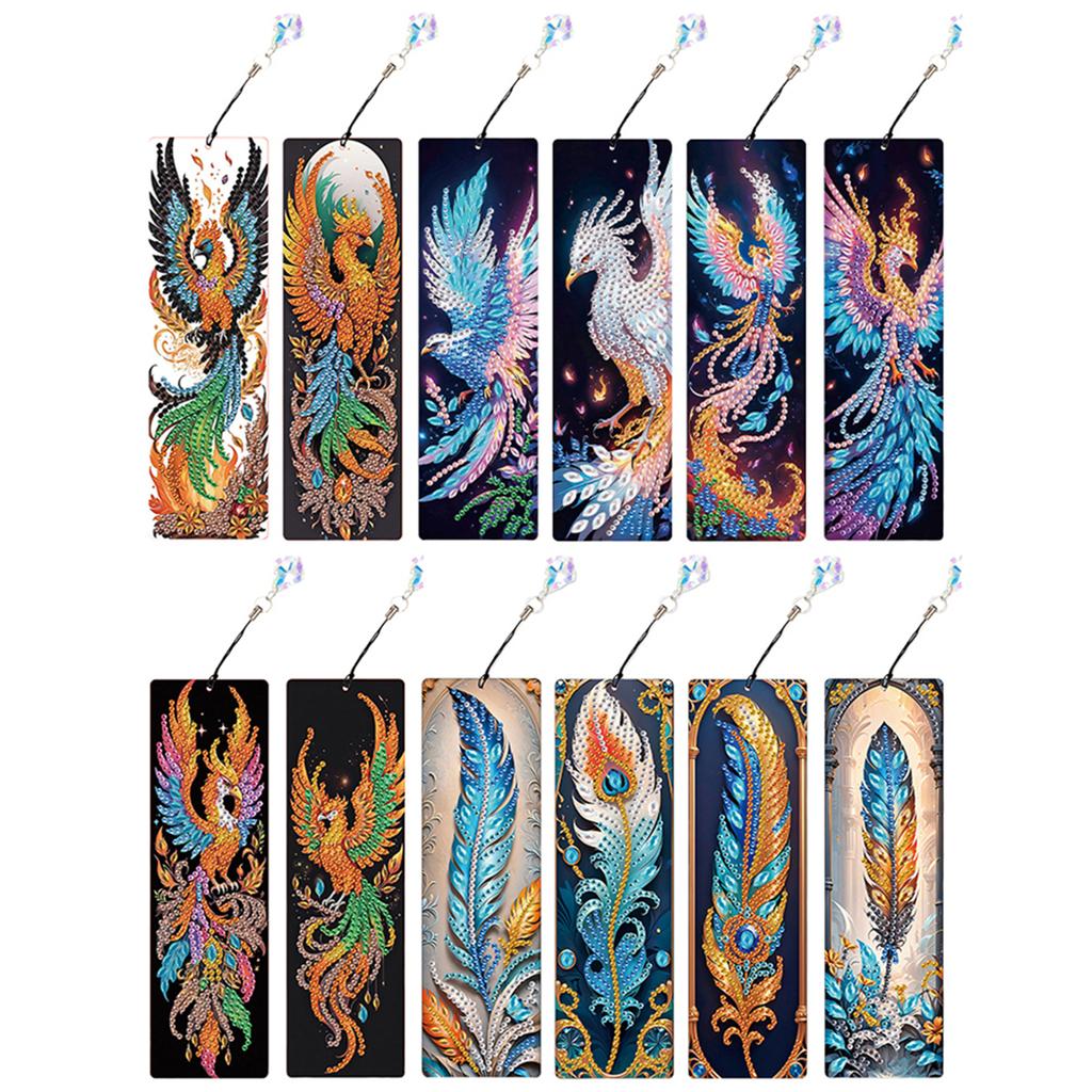 12Pcs DIY Diamond Art Bookmark with Crystal Pendant Water Diamond Art Bookmark for Readers Home Office Book Decor & Gift Idea