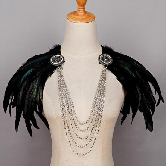 Women's Black Feather Shawl Cape Gothic Feather Shrug Poncho Collar Witch Cosplay Costume for Halloween Carnival