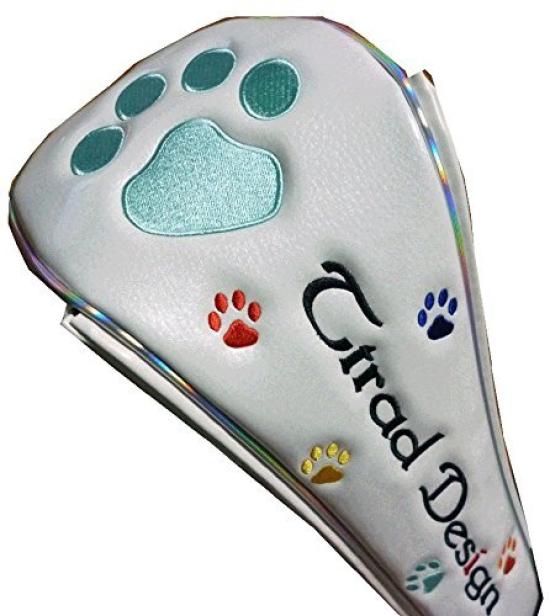 

Paw Print Golf Headcover for Utility Magnetic Closure Clubs, (White/Sax)