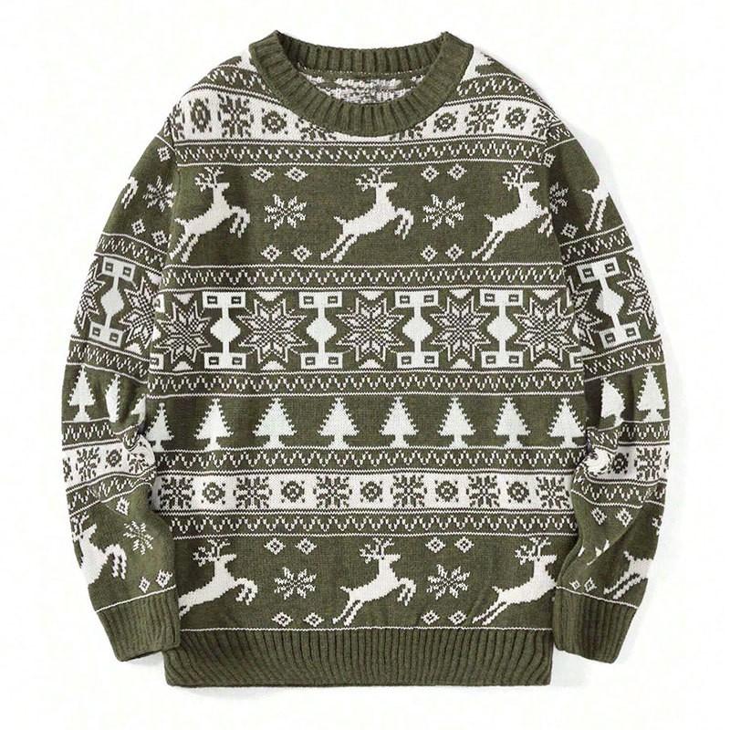 Teen Boys Christmas Knit Sweater Loose Fit Round Neck Long Sleeve Warm Top