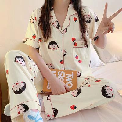 Pajamas Female Cute Strawberry Balls Short-Sleeved Trousers Lazy House Cardigan Loungewear Can Be Worn Outside