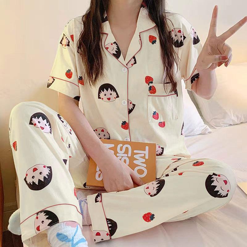 Pajamas Female Cute Strawberry Balls Short-Sleeved Trousers Lazy House Cardigan Loungewear Can Be Worn Outside
