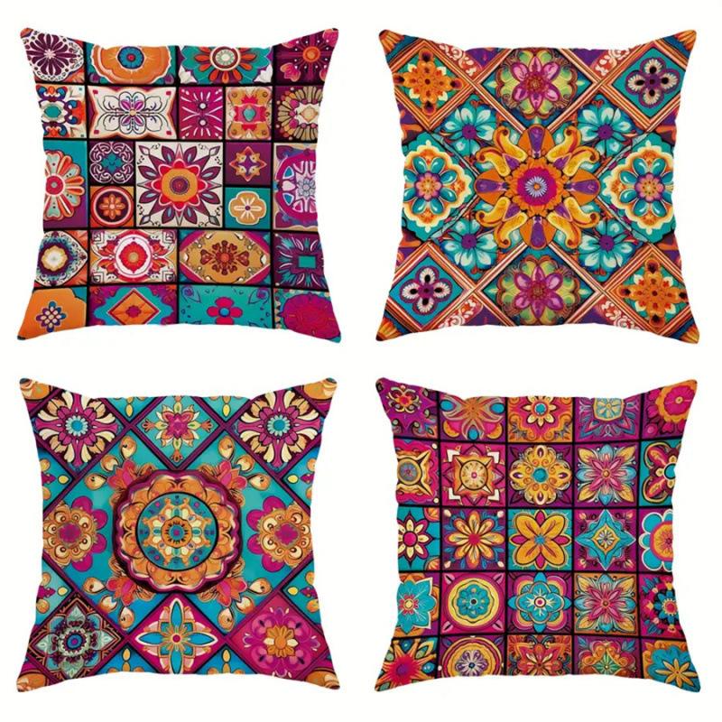Four Digital Printed Pillowcases Retro Style Classic Sofa Cushion Pillowcases