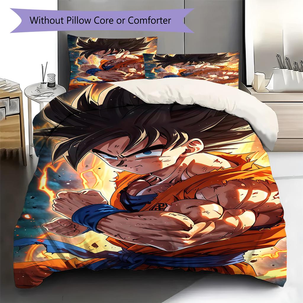 Povlečení se vzorem Son Goku, Sada přikrývky Potah na přikrývku Povlak na polštář Domácí dárek k narozeninám (1 * povlak na peřinu + 2 * povlak na polštář, bez jádra)