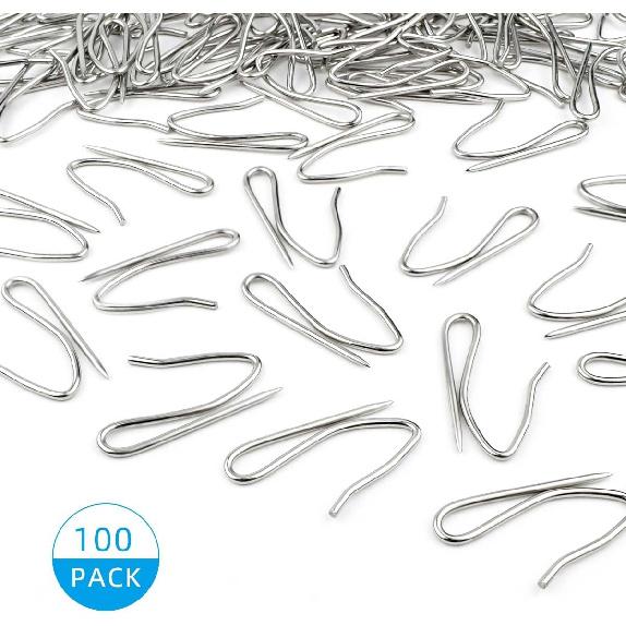 100 Pack Metal Curtain Hooks Stainless Steel Drapery P for Pinch Pleat Curta Pin-On Drapery Hook for Window Curtain Door Curtain Shower Curtain