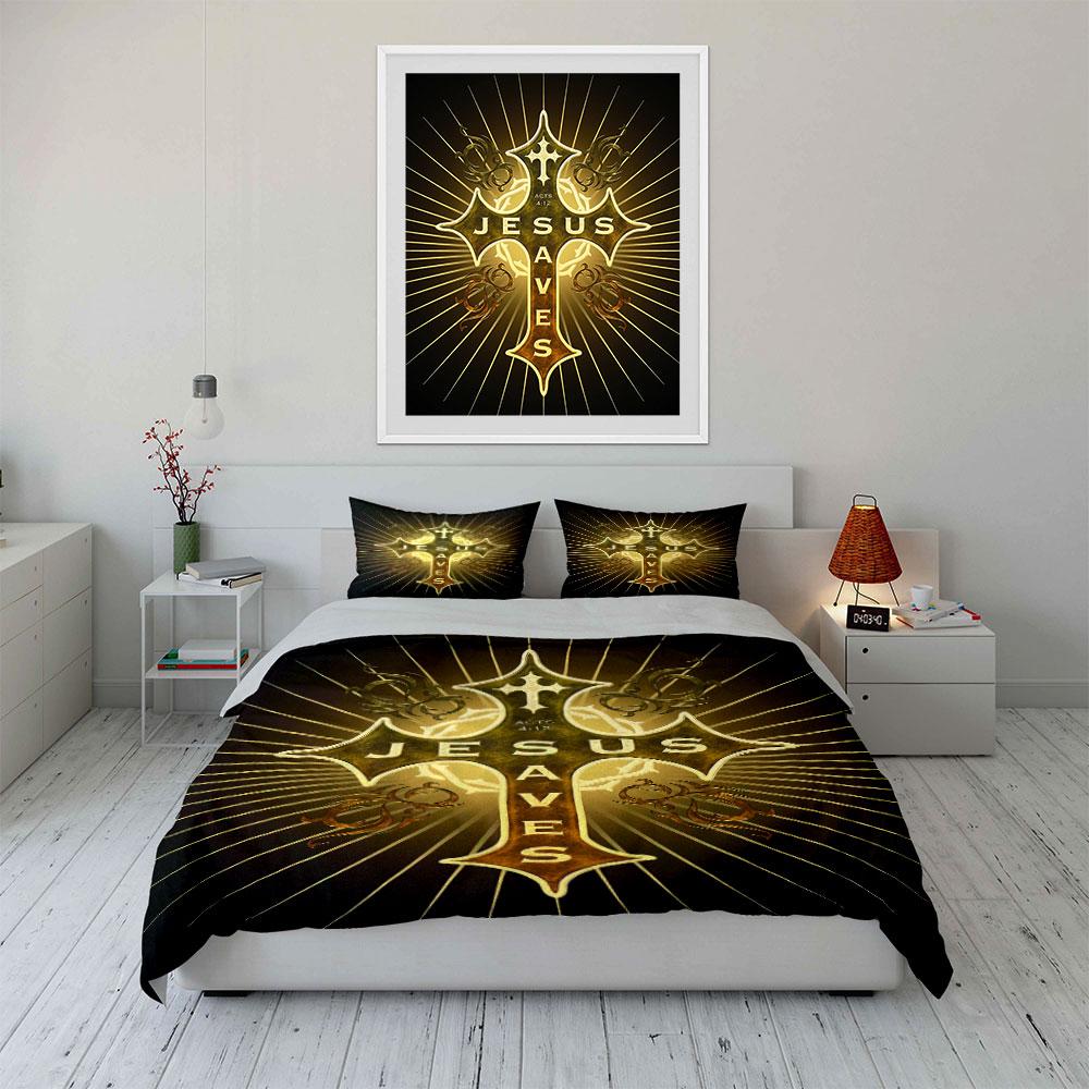 "Jesus Saves Cross Set" Bedding Duvet Cover Set Duvet Cover Pillowcases (1 * Duvet Cover 2 * Pillowcases, without duvet insert)