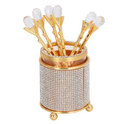6Pcs Coffee Spoons Set with Holder Zinc Alloy Gold Dessert Spoons Mini Tea Spoons Set for Fruit Stirring Mixing Sugar