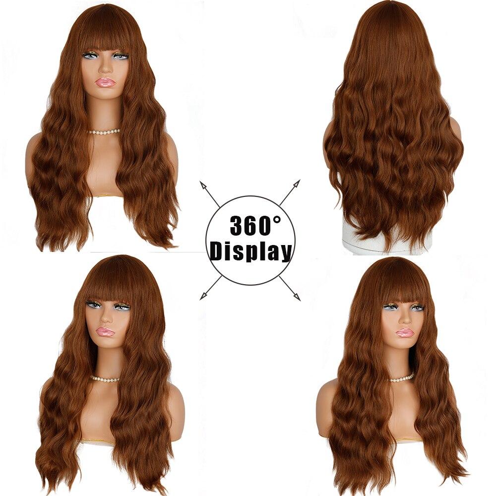 MERISIHAIR Synthetic Heat-Resistant Women's Wig With Bangs Ombre Red Brown Cosplay Long Wavy Curly Hair Lolita Wig