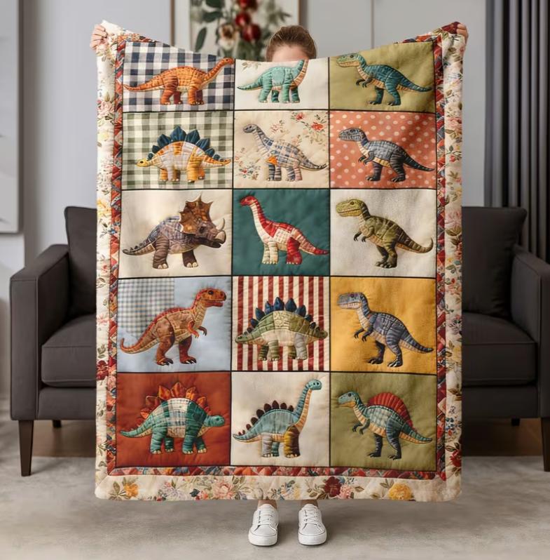 2D Flat 1pc Dinosaur Design Printed Blanket Lightweight Flannel Suitable for Camping, Picnic, Hiking, Tourism, Airplane, Bedroom