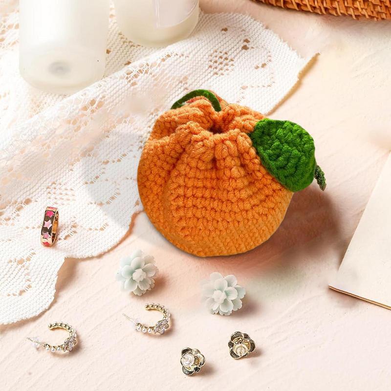Orange Coin Purse Crochet Drawstring Bag Cute Drawstring Orange-Shaped Crochet Purse Crochet Tangerine Bag Coin Chargers