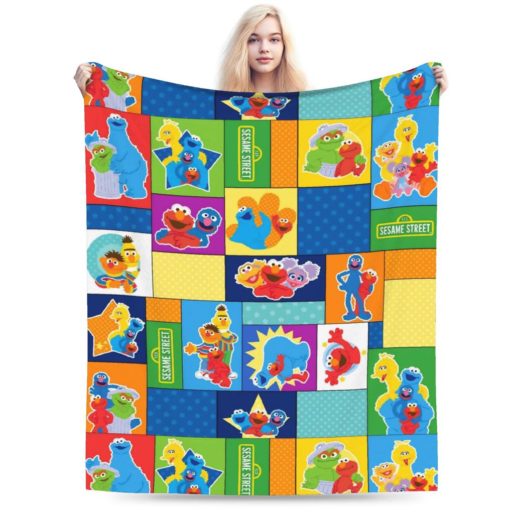 Sesame Street Cartoon Blanket Flannel Spring/Autumn Elmo Friends Breathable Warm Throw Blanket for Sofa Travel Bedspreads