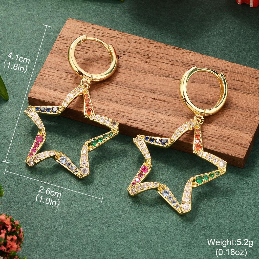 Christmas element earrings, star color zirconium autumn and winter light luxury new products, fashion temperament, fringed love studs